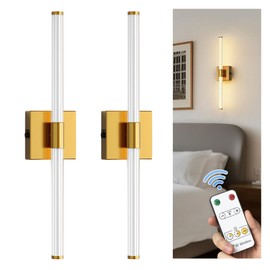 L LOHAS LED Battery Operated Wall Sconces Set of 2, 10000mAh Gold Battery Wall Sconce, 3000K Dimmable Wireless Wall Light, 360° Full Lighting, Sconce Wall Decor for Hallway, Bedroom, Living Room, 24in