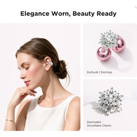 YUEHEMEI Clip on Open Ear Wireless Earbuds with Snowflake Earrings