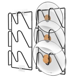 Jomoto 2-Pack Pot Lid Organizer, 6-Tier Pots & Pans Lid Holder Organizer for Cabinet or Wall/Door Kitchen Storage, No-Drill Adhesive Mount, Space-Saving Solution (Black)