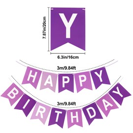 G2PLUS Already Threaded Happy Birthday Garland, 16 × 20 cm Happy Birthday Garland Purple, Paper Birthday Garland, Large Happy Birthday Bunting for Children, Adults Birthday Party