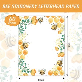 Whaline 60 Sheets Bee Stationery Letterhead Paper 8.5 x 11 Inch Double-Sided Printing Border Paper Bee Honeycomb Letter Writing Paper for Baby Shower Birthday Invitation Office Printing