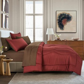 ESCA Full Comforter with Sheets Set - 7-Piece Burgundy Bed in a Bag Set