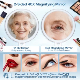 40X Magnifying Mirror for Travel with Handle, Double-Sided 1X/40X Magnification Hand Mirror for Makeup,Travel Mirror for Desk 5 Inches