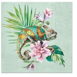 Tropical Napkins Green EXOTIC CHAMELEON Lunch Napkins 40pcs, Hawaiian Party, Luau Party, Tropical Leaf Napkins, Tropical Paper Napkins, Safari Napkins, Floral Napkins, Decorative Paper Napkins