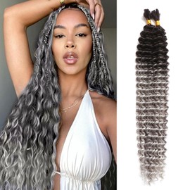 Bohemian Braiding Hair Grey Deep Wave Bulk Hair for Braiding No Weft Hair Curls for Boho Braids Wet and Wavy Curly Bundles for Braiding Hair Extensions (OT1/Grey, 24 Inch(50g/Bundle x2))