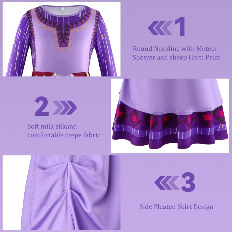 FUXHBFB Girls Wish Asha Costume Child Princess Dress Coplay Outfit