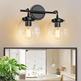 IZORRO Matte Black Bathroom Vanity Lights, (2-Light, 14-inch) Modern Vanity Light Fixtures, Bathroom Lighting Fixtures Over Mirror, with Clear Glass Globe Shade (Exclude Bulb and dimming Switch)