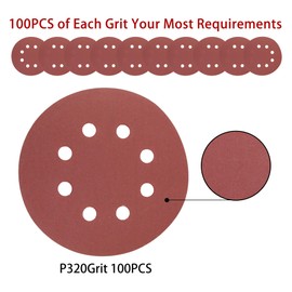 Akjwp 5-Inch 8-Hole Sanding Disc Hook and Loop 320-Grit, Random Orbital Sandpaper for Automotive and Woodworking, 100-Pack…