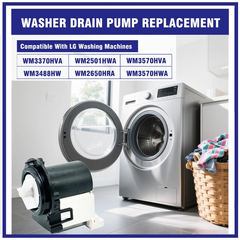 Washer Drain Pump for LG WM3470HVA, WM3370HVA, WM2501HWA, WM3570HVA