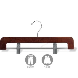 The Great American Hanger Company Deluxe Rounded Wooden Pant Hanger w/Adjustable Cushion Clips, Box of 25 Flat Wood Bottom Hangers w/Walnut Finish and Chrome Swivel Hook for Jeans Slacks or Skirt