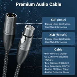 deleyCON Microphone Cable XLR Male to XLR Female (Studio Quality, OFC Copper) for Microphones, Amplifiers, Mixers, Recording Studio, Speakers, Active Speakers, 3-Pin 10 m