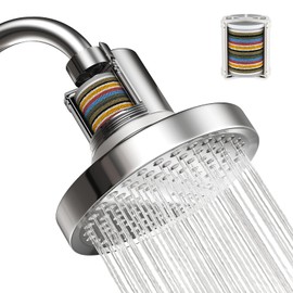 Round Filtration Shower Head with 360 Tilt，20Stage 6" Shower Filter Reduces Dry Itchy Skin, Dandruff, Eczema, Experience Rainfall with Comfort and Elegance Anti-Clogging Silicone Nozzles