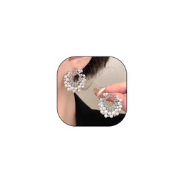 Trendy Pearl Earrings for Women Dainty 14K Gold Cubic Zirconia Pearl Drop Earrings Chunky Statement Earrings Vintage Wedding Banquet Jewelry Presents (Silver)