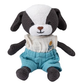 CUDDLE CORNER Puppy Stuffed Animal 5" Organic Cotton Knitted Plush Toy in Blue & White Sleepwear, Soft Cuddly Plush Puppy, Adorable Mini Plushie Doll for Babies and Toddlers
