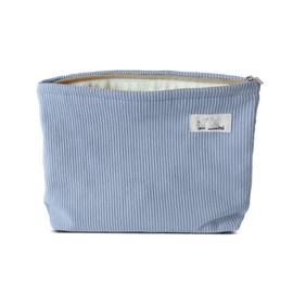 HAPPYHEIDI Large Corduroy Makeup Bag Compartment Cosmetic Toiletry Travel Accessory Pouch Purse Organizer, Soft Misty Blue