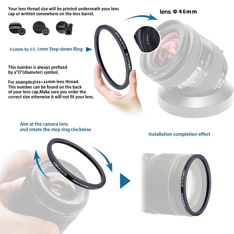 46 mm to 40.5 mm Lens Adapter Ring, Step-Down Ring