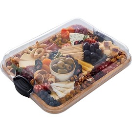 FARBERWARE Build-A-Board Bamboo Cutting Board with Clear Locking Lid and Black Handles, Perfect for Charcuterie, Snacks, and More, Single Compartment