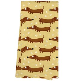WAITPI Yellow Funny Dachshund Kitchen Towels Towel, Yellow Dachshund Dish Hand Towels for Kitchen Bathroom Drying, Dachshund Dog lovers Gifts Decorative Kitchen Towels for Dog lovers Women 16x24 Inch