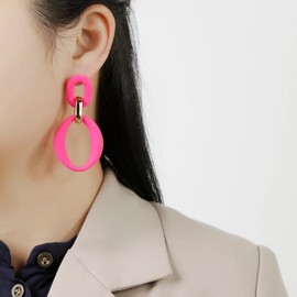 RUOFFETA Acrylic Rectangle Earrings, Fashion Acrylic Square/Oval/Hoop Statement Drop Earrings for Women(Hot Pink Oval)