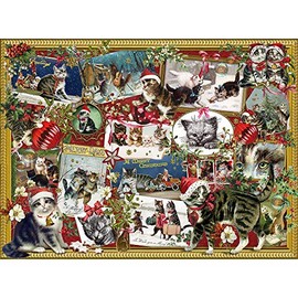 Bits and Pieces - 1000 Piece Jigsaw Puzzle for Adults 20" x 27" - Christmas Cats - 1000 pc Holiday Pet Kitten Winter Festive Collage Jigsaw by Artist Barbara Behr