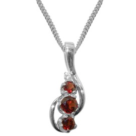 Solid Sterling Silver Genuine Natural Garnet & Cubic Zirconia Womens Pendant & Chain Necklace - Chain length 20