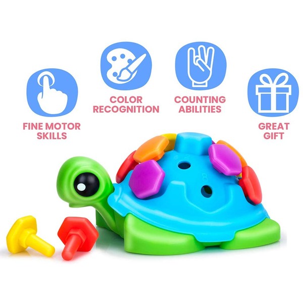 TOYPIX Fine Motor Turtle Toy for Toddlers 1-3 | Pegs Toys for Counting Skills Development | Montessori Learning Toys for Preschool | Best Gift for 2 3 Year Old Boys & Girls + 18 Months+ Baby & Toddler