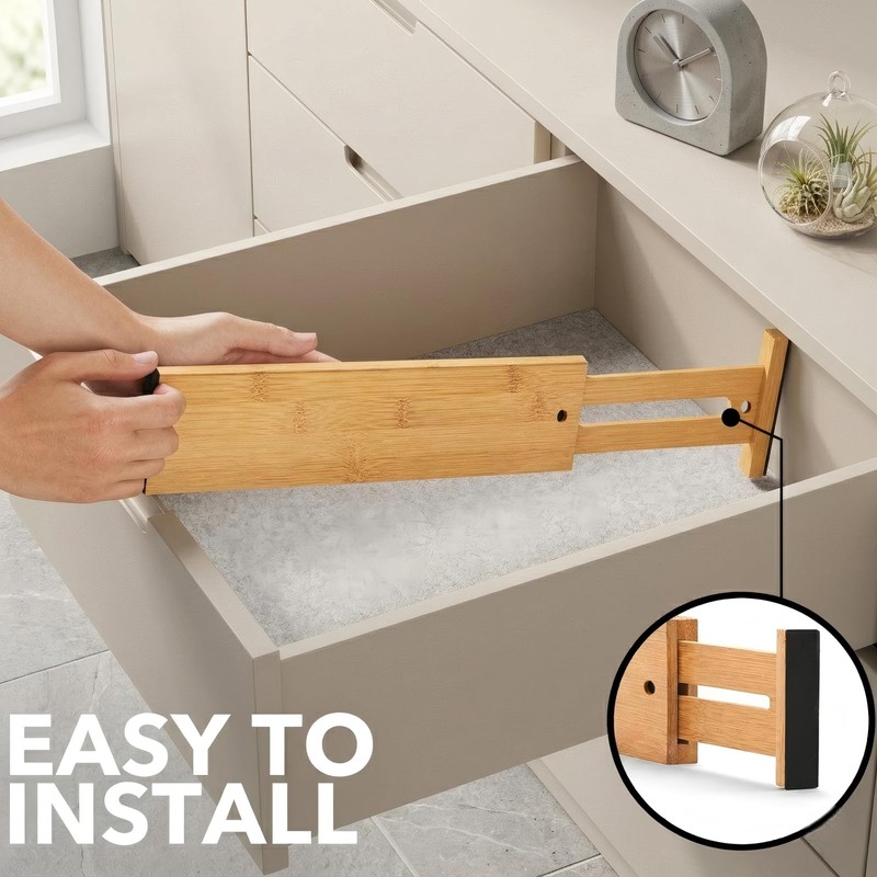 Dzueo 6 Pack Wood Drawer Dividers - Expandable Wooden Drawer
