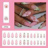 Almond Press on Nails Medium Pink Fake Nails with Floral