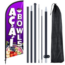 Remagr Acai Bowls Feather Flag 7 ft Advertising Swooper Flag Banner Signs with Pole and Ground Stake for Store Business Outside