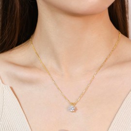 FANCIME Moissanite Necklace, 925 Sterling Silver Chain with 1/2/3 Carat Moissanite Diamond Pendant, VVS1 Round Cut Moissanite Jewellery Gifts for Women Girls, Chain Length: 40 + 5 cm, Sterling Silver