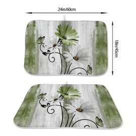 Floral Dish Drying Mat 18x24 Inches For Kitchen Counter Sage Green Daisy Flower Kitchen Decoration Drying Mat Modern Decorative Drying Pad For Home Kitchen Decor,Dining Room,Office Decor