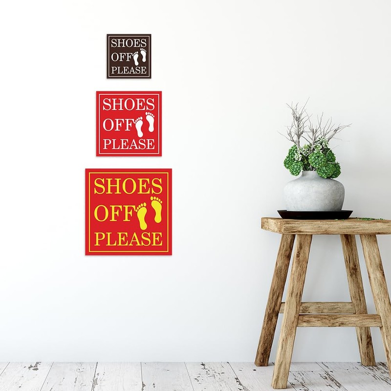 SHOES OFF PLEASE Square Wall Door Sign - Black (Small)