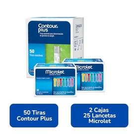 Contour Plus Paquete 50 Tiras Y 50 Lancetas P Glucometro