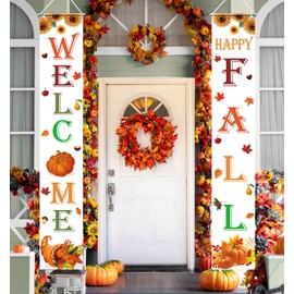 Fall Decorations for Home Fall Decor Welcome & Happy Fall Porch Banner Welcome Signs for Autumn Harvest Thanksgiving Decorations Indoor Outdoor