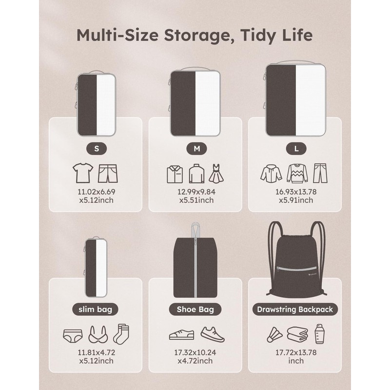 kookoomia 6-Piece Compression Suitcase Organiser Packing Cubes Compression Packing Cube