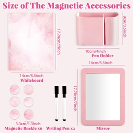 11 Pcs School Lockers Magnetic Decor Locker Accessories Kit with Magnetic Pink Marble Print Whiteboard Mirror Pen Holder Buckles Lockers Organizer Decorations Locker Essentials Back to School Supplies
