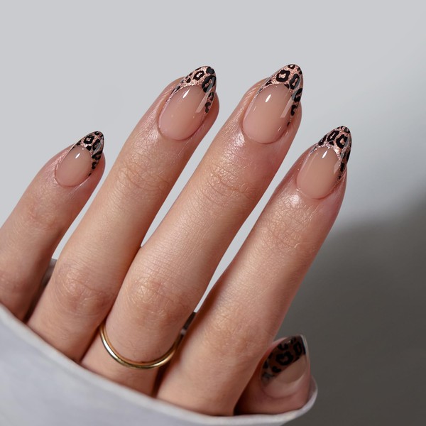BTArtbox Press On Nails Short - Lamp-Curable Leopard French Nails
