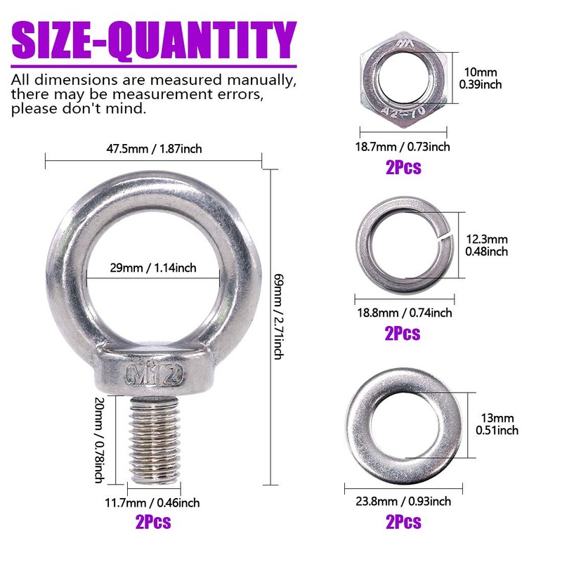 Swpeet 8 Pieces 304 Stainless Steel M12 Male Thread Lifting