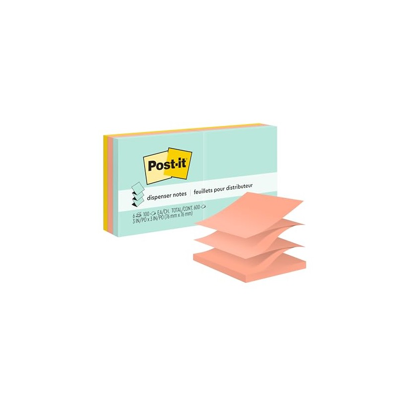 3M Post-it Notas Adhesivas Pop-up, Color Marseille, 3x3in, 6 blocks,100