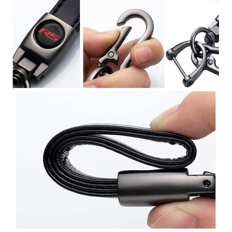 Tire Valve Stem Caps and Genuine Leather Car Keychain Keyring