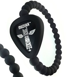 MUZiiKA Guitar Pick Holder Bracelet By Pickbandz in Epic Black - holds up to 4 picks (two MUZiiKA picks included) select Beaded ONLY, w/SKULL or w/CROSS and (UNISEX) size (Large Beaded)