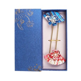 Elegant Japanese Hair Pin Set with Compartments for Women, 2 Pieces, Asian Metal Hair Pins, Hair Accessories for Kimono, 11 cm, Red, Blue