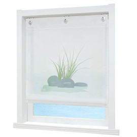 Eslir Roman blind, no drilling kitchen Roman curtains with eyelets, voile, transparent, white, pack of 1