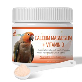 Calcium for Birds with Magnesium & Vitamins D3–Vet-Developed Formula for Parrots, Supports Strong Bones, Eggshell Health,Feather Growth,Muscle & Nerve Function,Dissolves Tasteless in Water,80 Servings