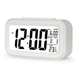 DTL Digital Alarm Clock LED Display with Temperature Big LCD Digit Display Larger LCD Backlit Display Snooze Smart Brightness Sensor for Bedroom Home Office and Travel (White)
