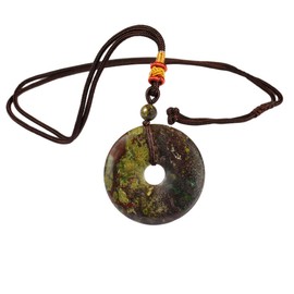 KYEYGWO Round Donut Dragon Bloodstone Pendant Necklace for Men Women with Adjustable Chain