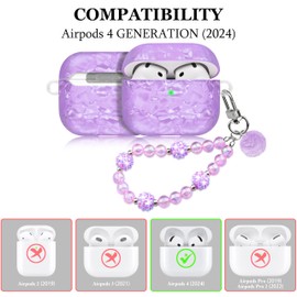 Compatible with AirPods 4 Case Protective Cover and Skin Case for AirPods 4 Gen Full Protection Protective Case with Pearl Lanyard for Girls Women Charging Purple