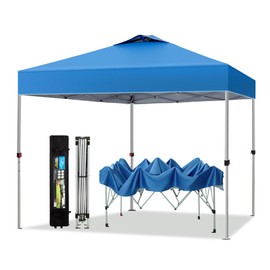 PHI VILLA Pop-up Canopy 10x10 Patio Tent Instant Gazebo Canopy with Wheeled Bag, Portable Lightweight Folding w/Adjustable Height,Blue