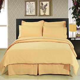 Royal Hotel Bedding Duvet Cover Set - Lightweight and Ultra Soft - Wrinkle-Free Double Brushed, Solid Comforter Cover with Button Closure and 2 Pillow Shams, Queen - Gold