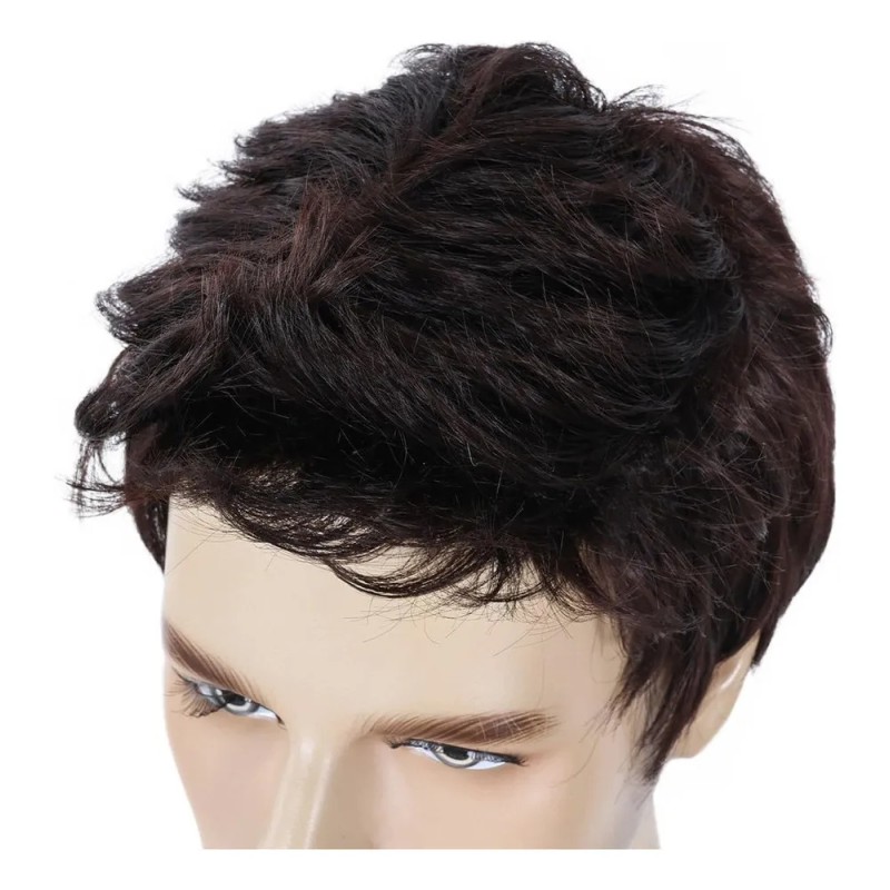 Peluca Para Hombres Cortas Natural Cabello Moda Negra Marrón